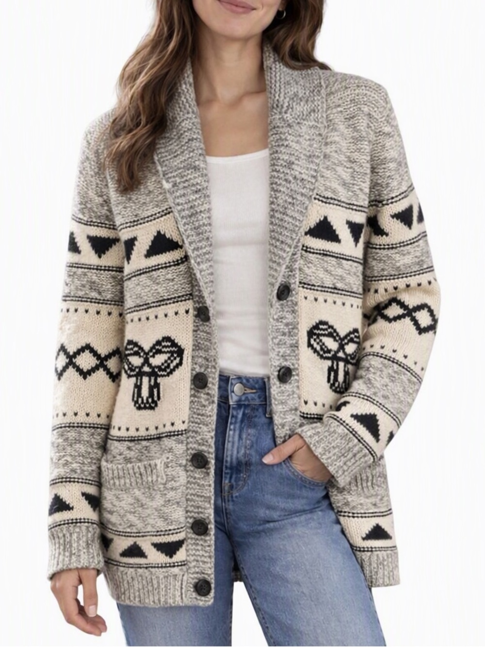 Aritzia TNA Sea to Sky Cowichan Longline
Cardigan 100% Lambs Wool Cream Black L